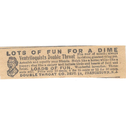 Ventriloquists Double Throat Co Frenchtown NJ 1910 Magazine Ad AF1-SS8