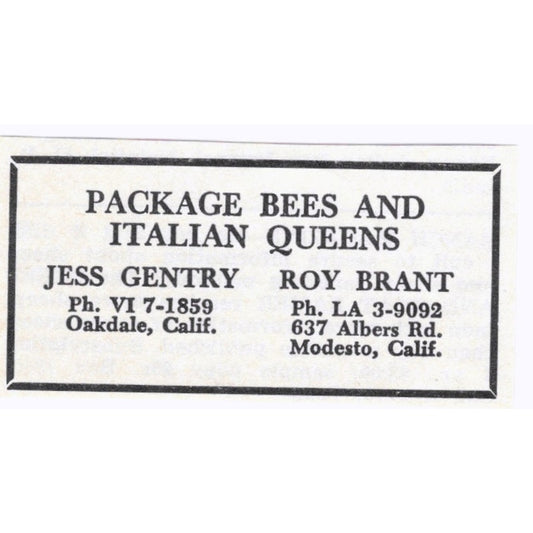 Jess Gentry, Roy Brant Bees Oakdale Modesto CA 1964 Magazine Ad AB6-S15
