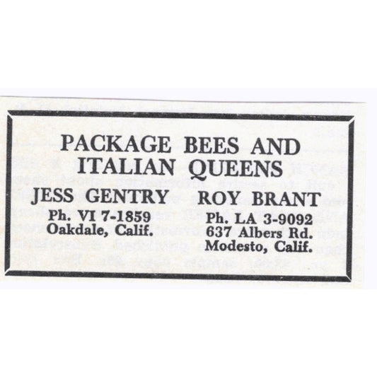 Jess Gentry, Roy Brant Bees Oakdale Modesto CA 1964 Magazine Ad AK6-S15