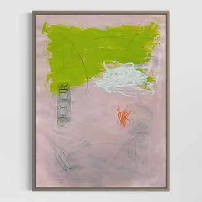 Original Mixed Media Abstract Art Painting 18x24 “Occur" Signed Pink Green