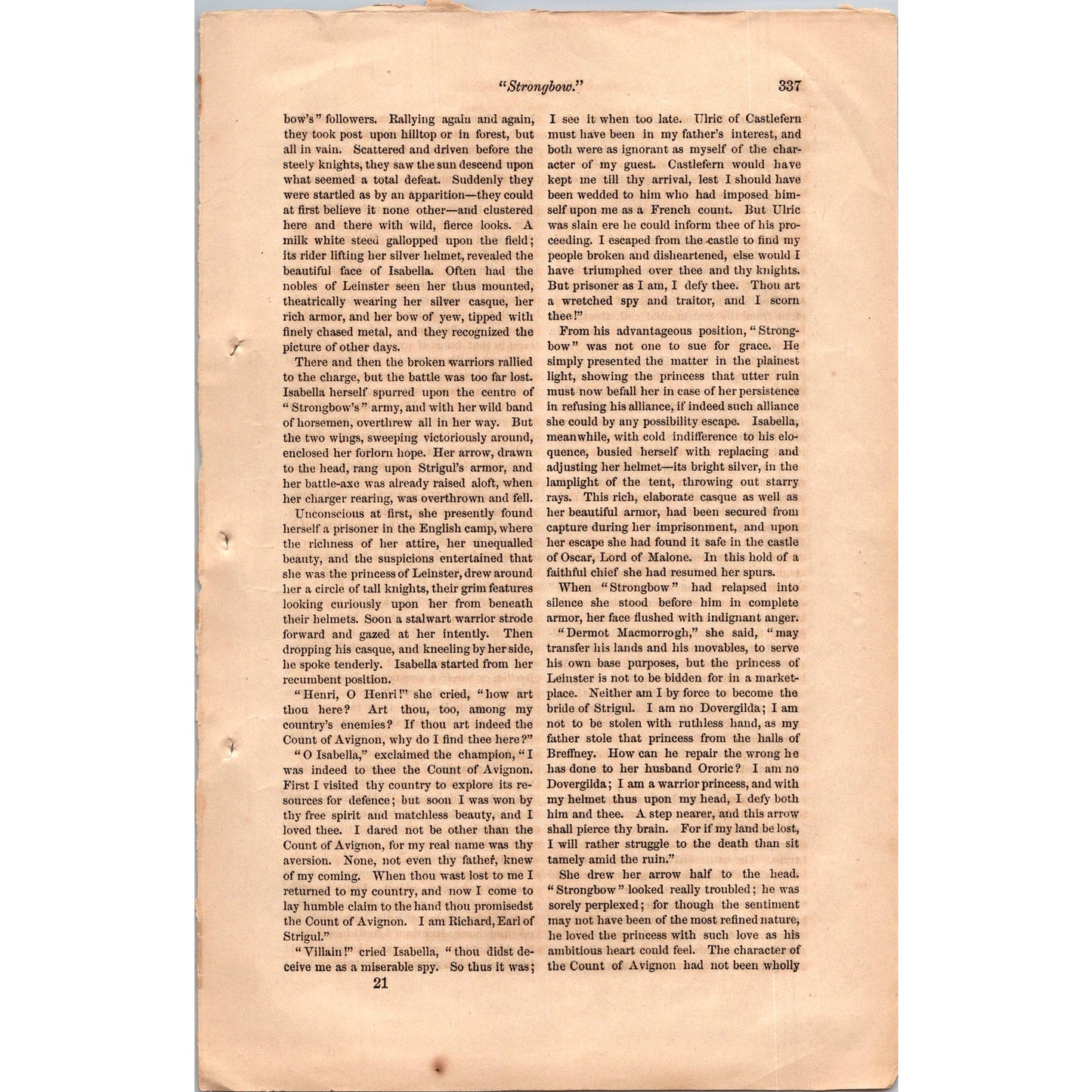 Strongbow by George H. Coomer 3 Pages Original 1869 Short Story I3