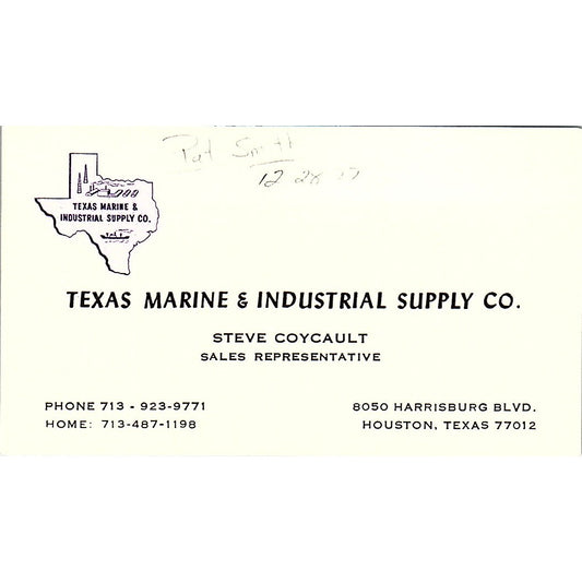 Texas Marine & Industrial Supply Steve Coycault Houston TX Business Card SB4-B11