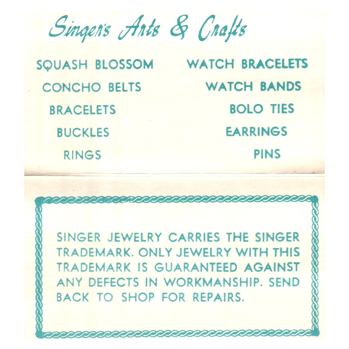 Charles Singer's Navajo Silversmithing Shop Indian Wells AZ business Card SF3-B1