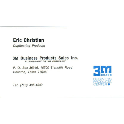 Eric Christian 3M Business Products Houston TX Vintage Business Card SE3-B5