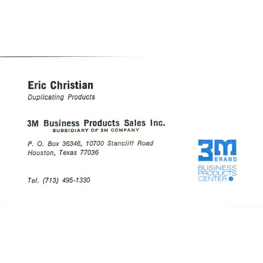 Eric Christian 3M Business Products Houston TX Vintage Business Card SE3-B5