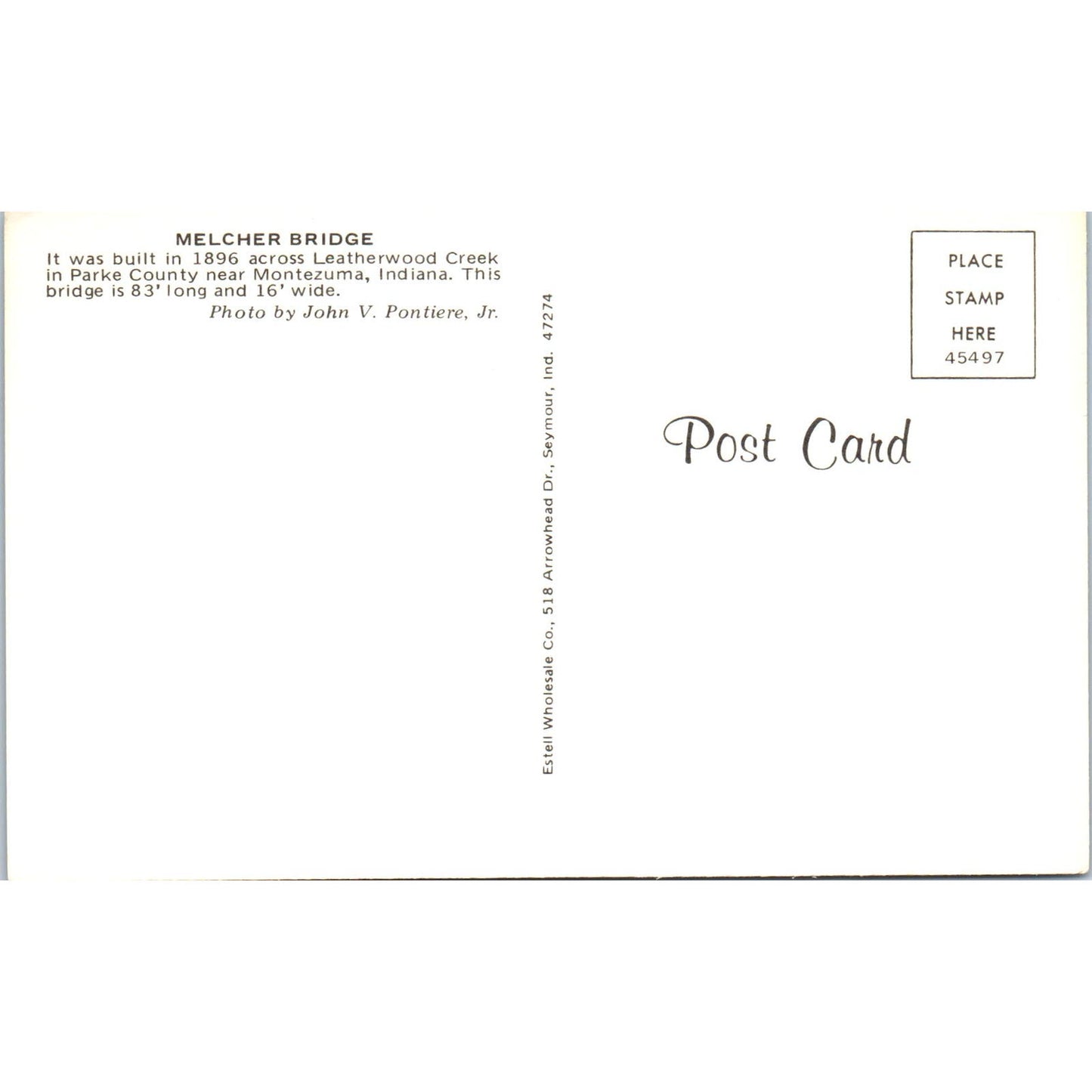 Melcher Bridge Montezuma Indiana Vintage Covered Bridge Postcard PD6