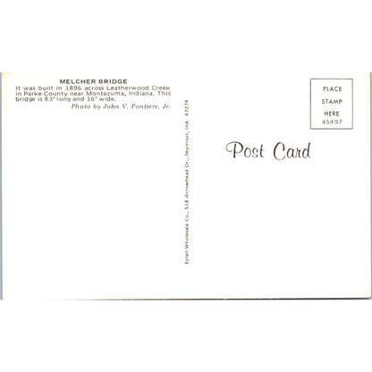 Melcher Bridge Montezuma Indiana Vintage Covered Bridge Postcard PD6