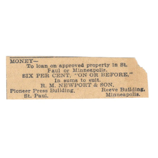 R.M. Newport & Son Reeve Building Minneapolis St. Paul 1898 Newspaper Ad AF2-S1