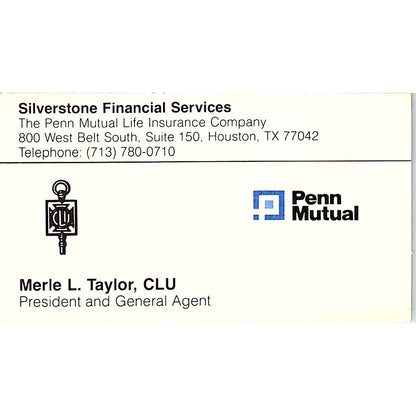 Merle L Taylor CLU Penn Mutual Houston Vintage Business Card SD9-B6