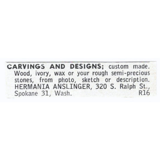 Carvings and Designs Hermania Anslinger Spokane WA 1964 Magazine Ad AB6-LJS5