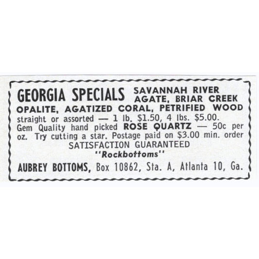 Rockbottoms Lapidary Supply Aubrey Bottoms Atlanta GA 1964 Magazine Ad AK6-S9