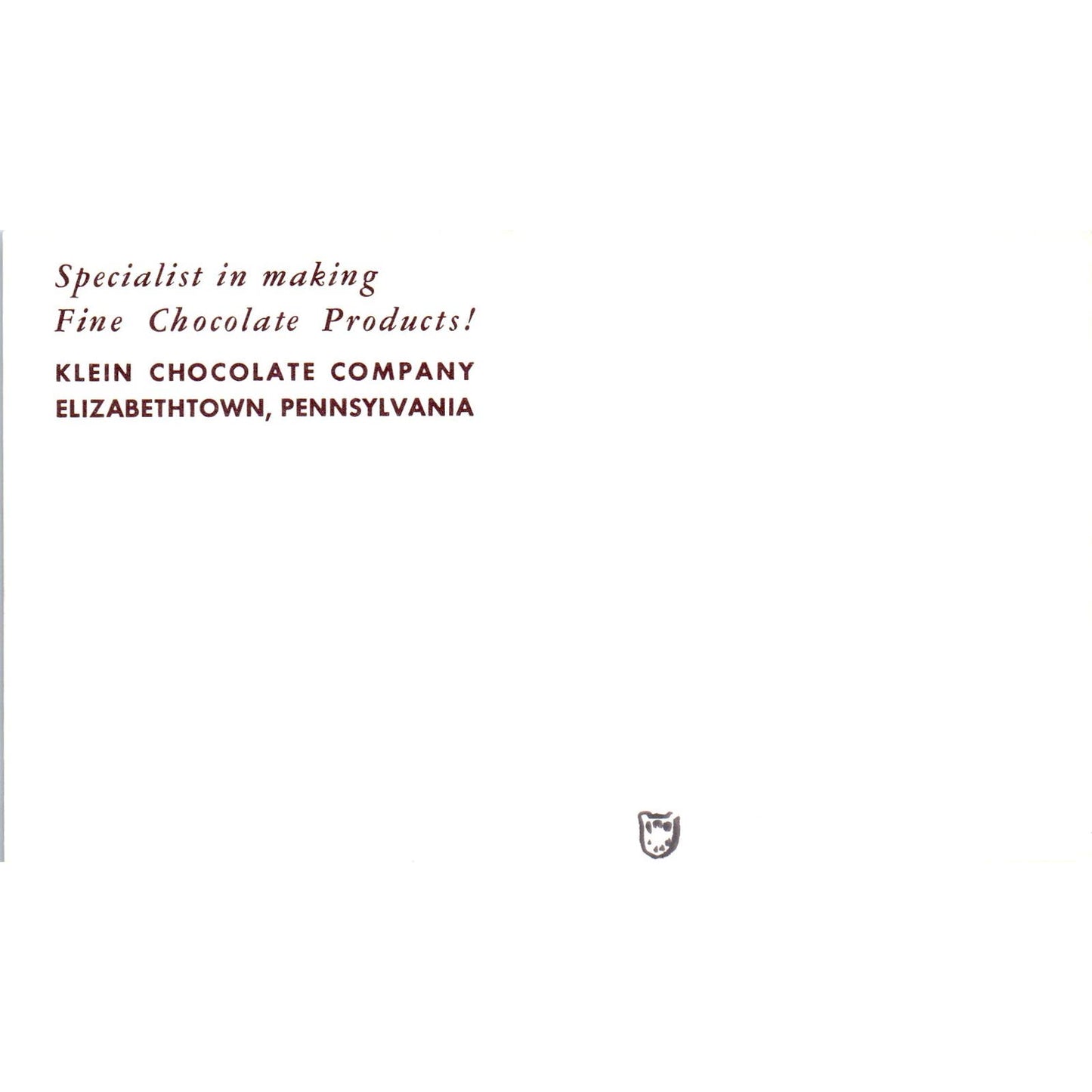 Klein Chocolate Company Elizabethtown Pennsylvania Dutch Country Postcard PD7