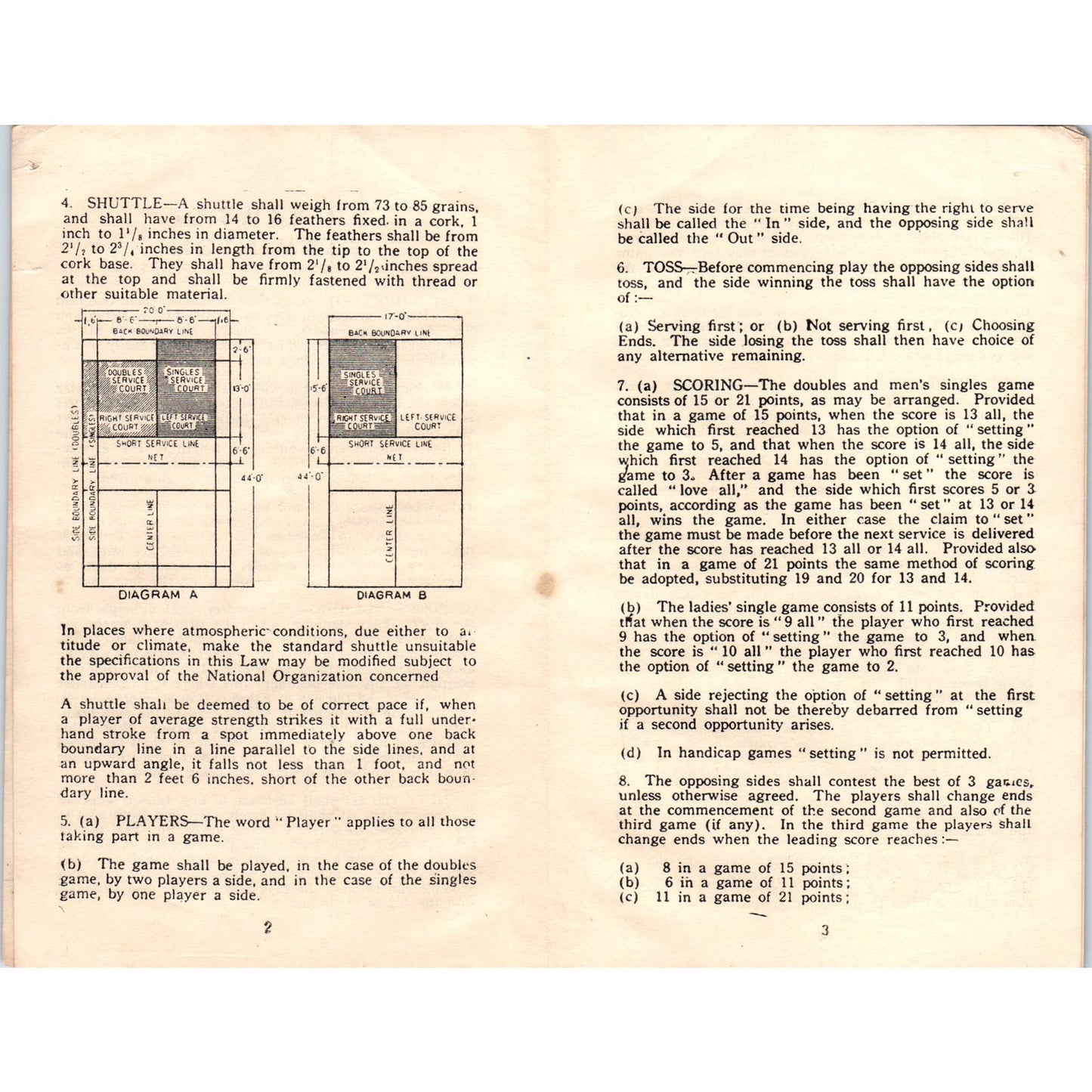 Vintage Official Rules Of Badminton Instruction Booklet AF1-RR2