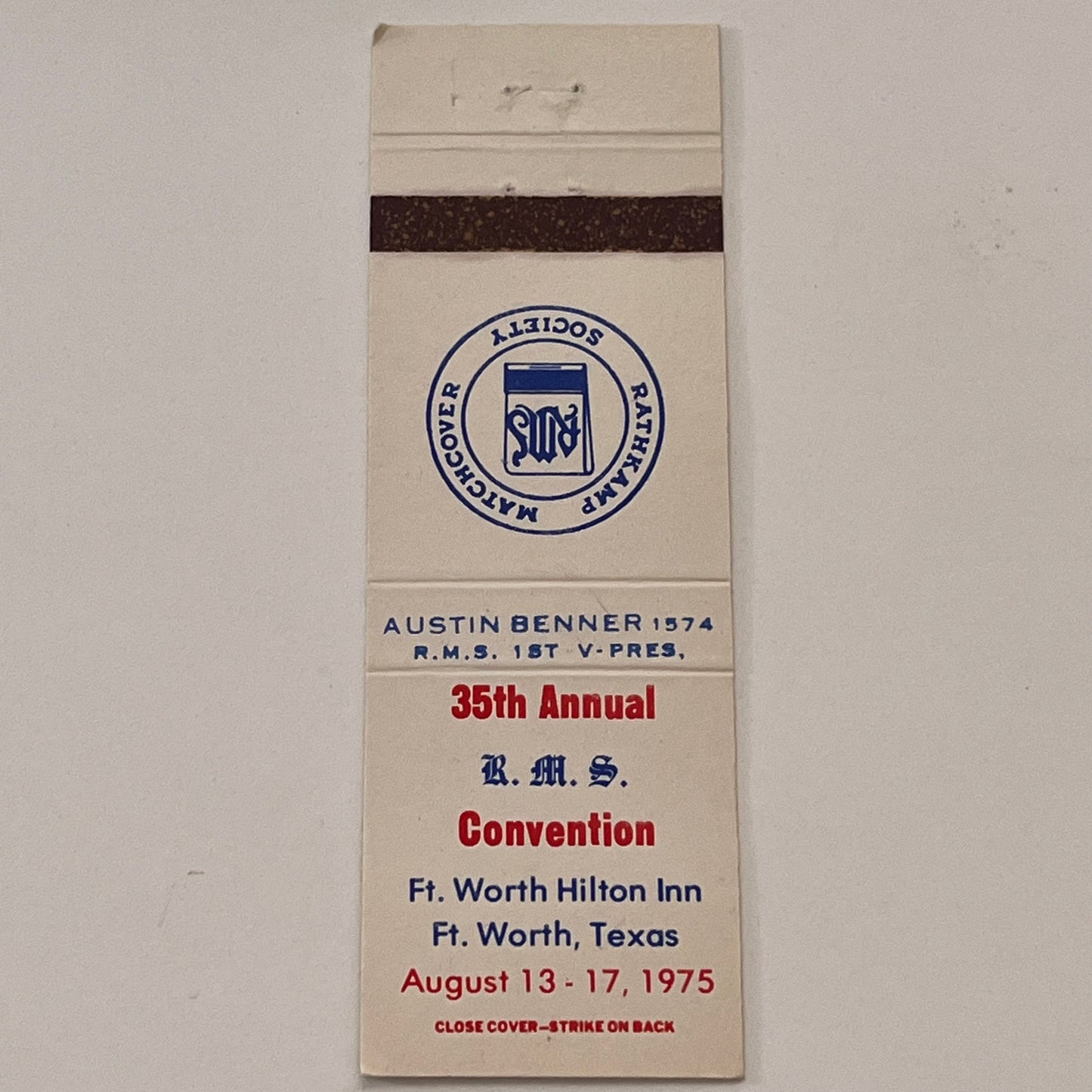 1975 RMS Convention Ft. Worth Texas Vintage Matchbook Cover TB6-MB2-2