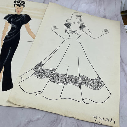 1940s Lot of 6 - 8.5x12 Fashion Sketches & Studies Winifred Schutsky TC5