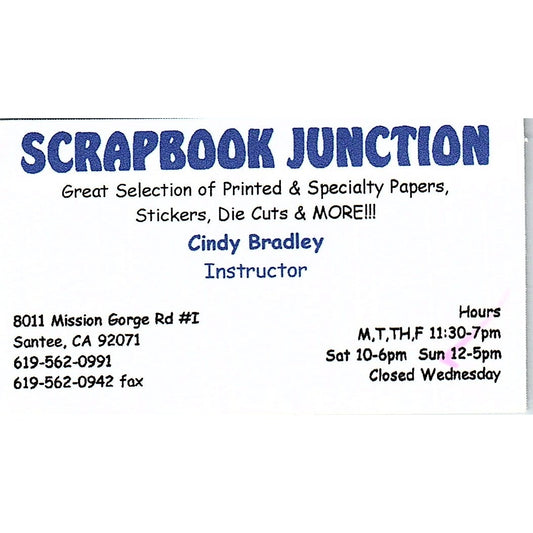 Scrapbook Junction Cindy Bradley Santee CA Vintage Business Card SC9-B10