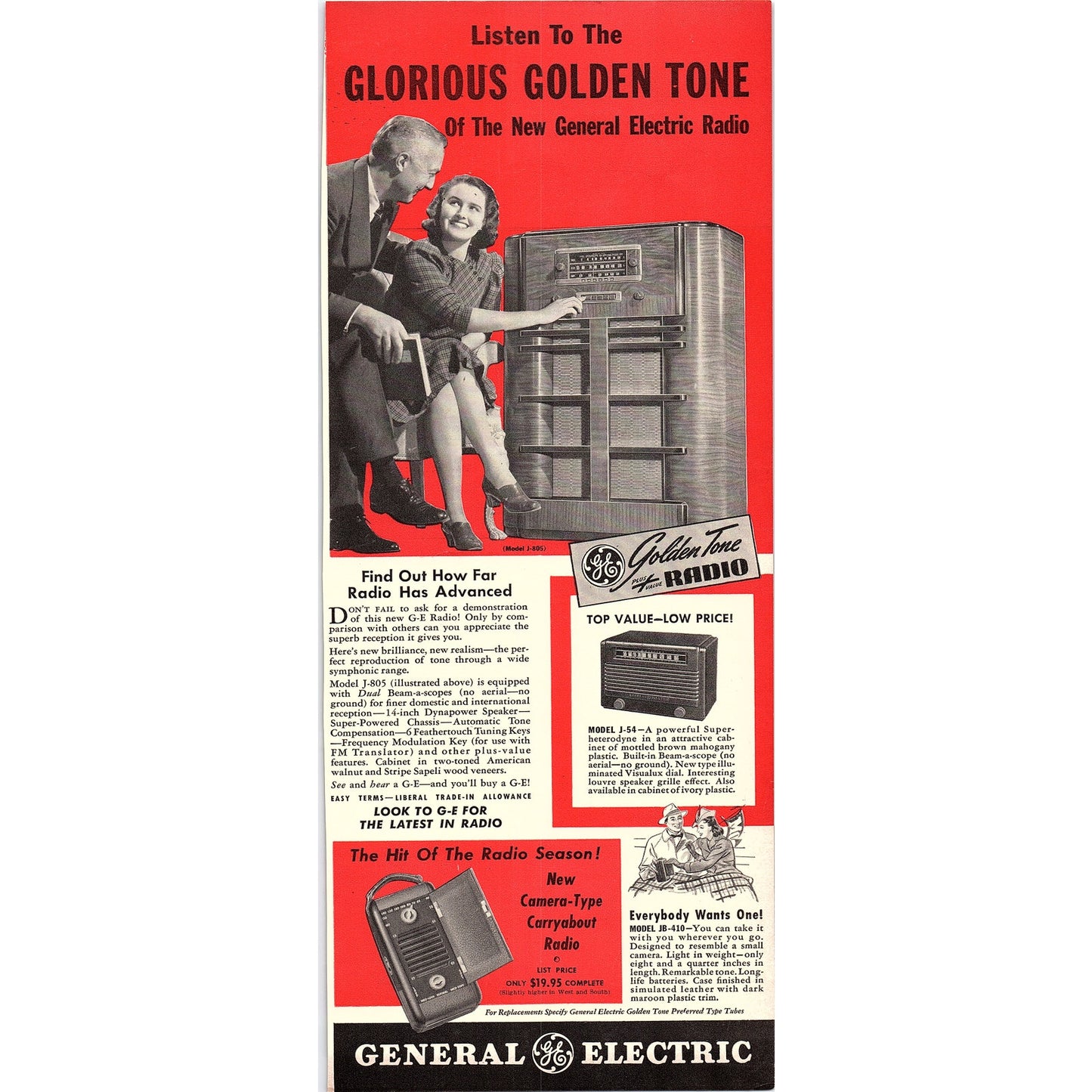 General Electric Golden Tone Electric Radio, Carryabout Radio 1940 Ad V14-8