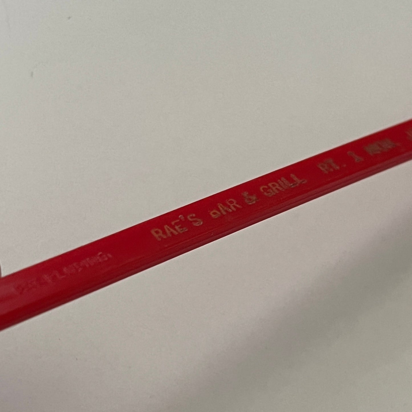 Rae's Bar & Grill Rt. 1 Mon. Jct. N. Vintage Souvenir Swizzle Stir Stick TE2-SW
