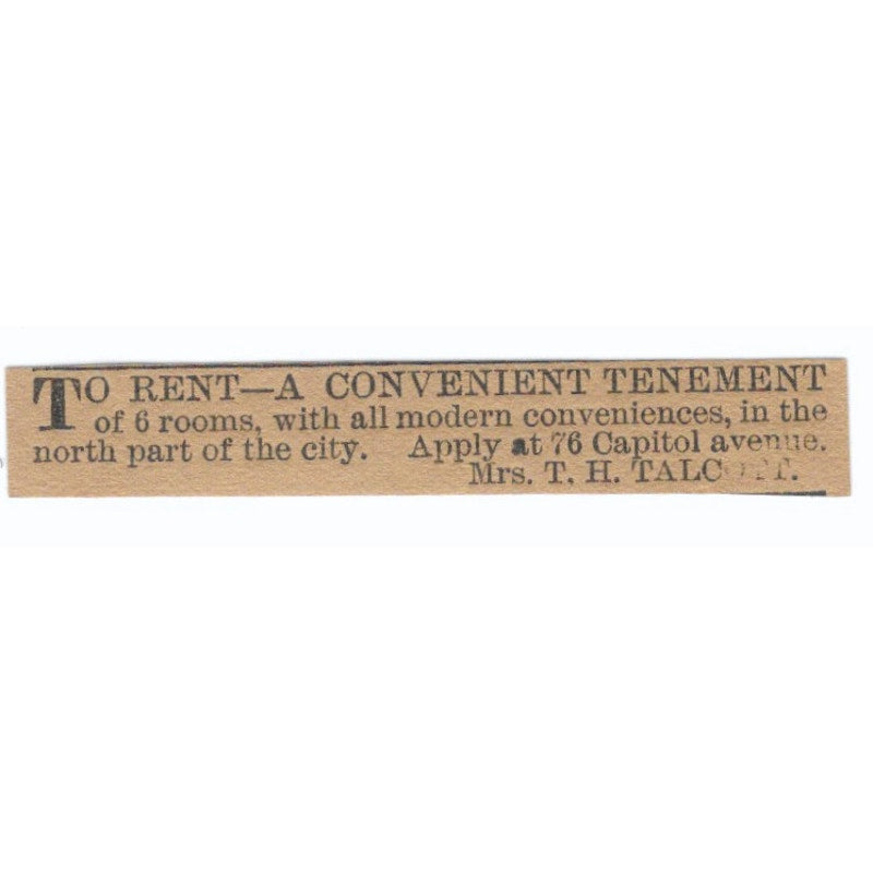 Capitol Ave Tenement T.H. Talcoff Hartford 1886 Newspaper Ad AF7-SS6