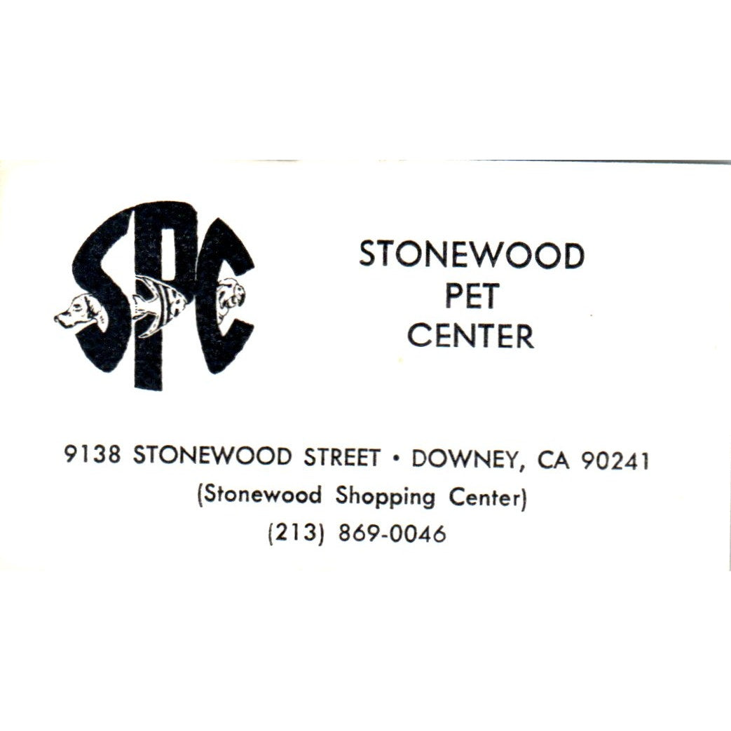 Stonewood Pet Center Downey CA Vintage Business Card SD8-B15