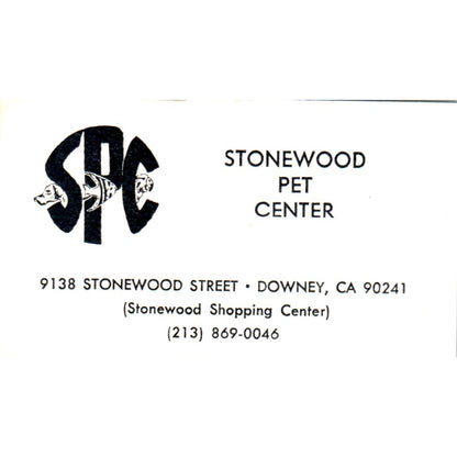 Stonewood Pet Center Downey CA Vintage Business Card SD8-B15
