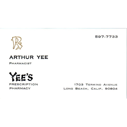 Yee's Prescription Pharmacy Arthur Yee Long Beach Vintage Business Card SD8-B15