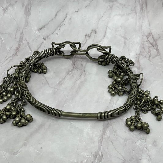 Vintage Gypsy Tribal Northern India Neck Ring Torque with bells 6.5" TH2