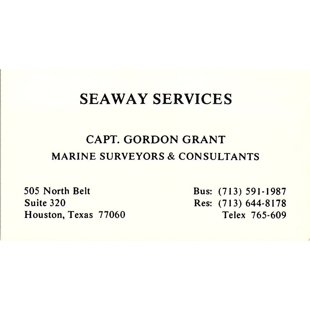 Seaway Services Capt. Gordon Grant Houston TX Vintage Business Card SSB4-B13
