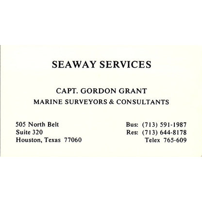 Seaway Services Capt. Gordon Grant Houston TX Vintage Business Card SSB4-B13