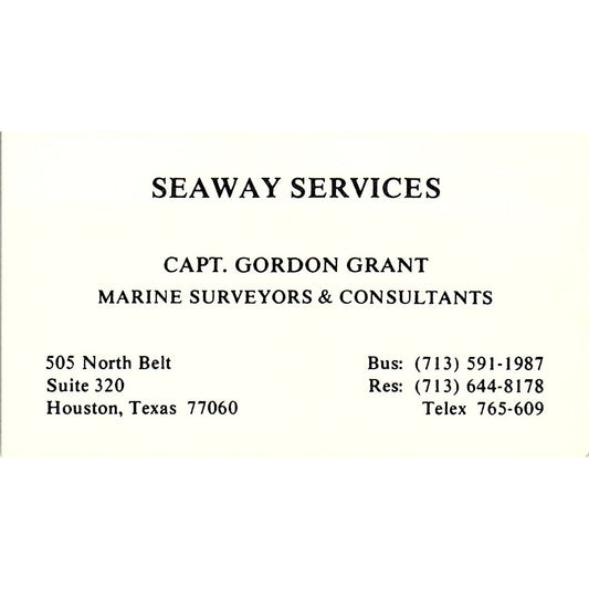 Seaway Services Capt. Gordon Grant Houston TX Vintage Business Card SSB4-B13