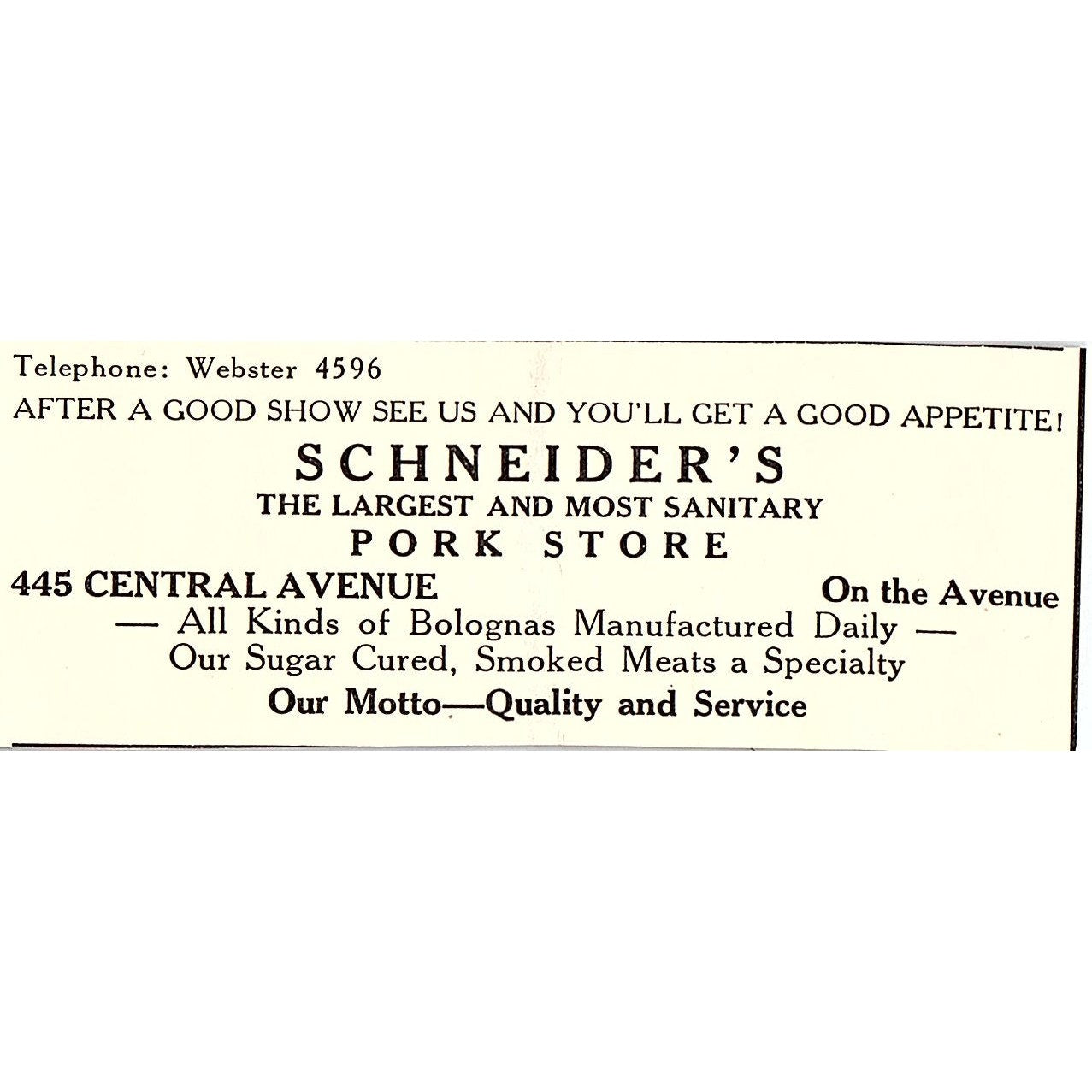 Schneider's Pork Store 445 Central Avenue Jersey City NJ 1920s Ad AF3-8