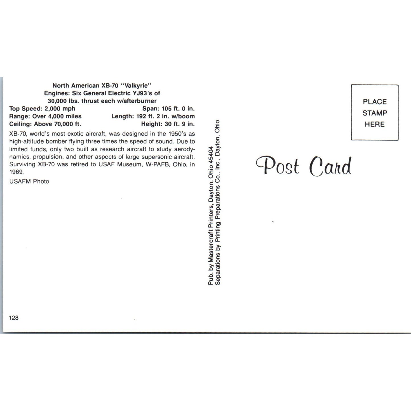 Lockheed SR-71A Vintage Postcard PC19