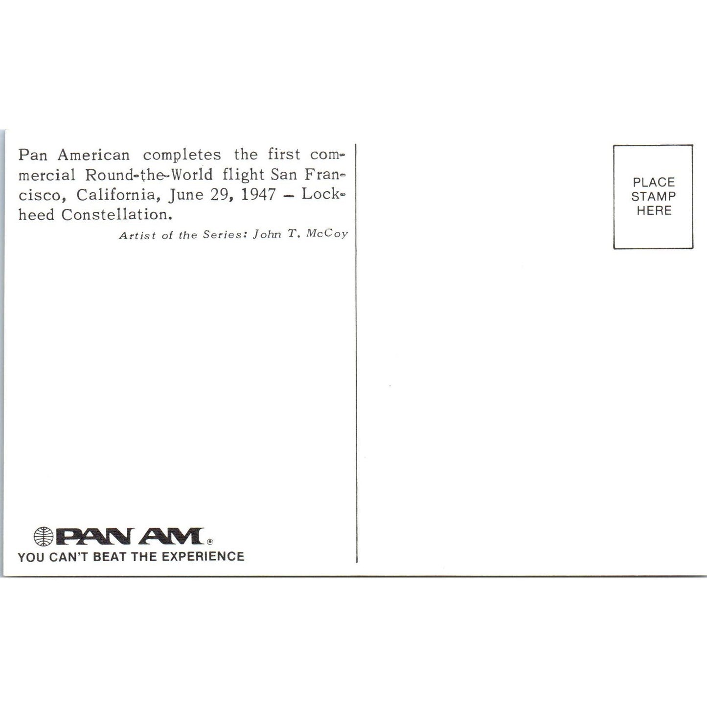 Lockheed Constellation Pan Am Airlines Illustration Vintage Postcard TG8-PC