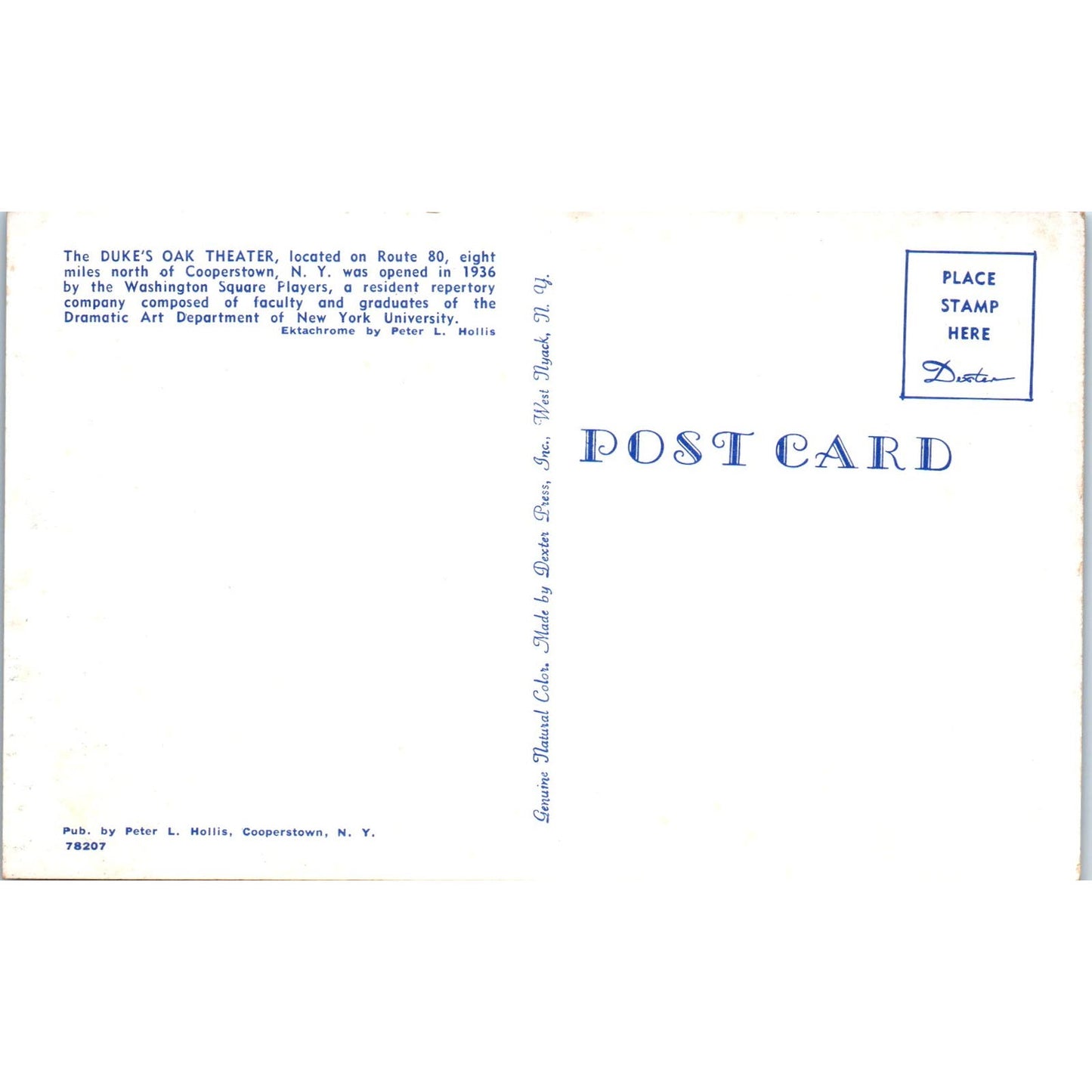 The Duke's Oak Theater Cooperstown New York Vintage Postcard PC8