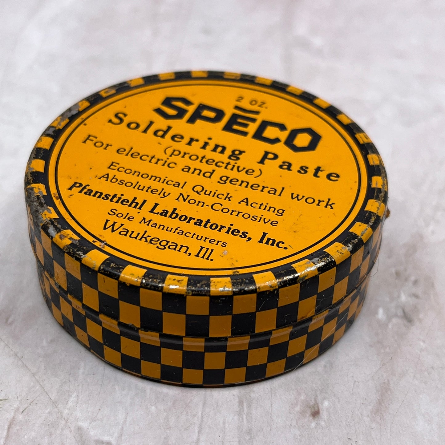 Vintage Speco Soldering Paste Tin Pfanstiehl Laboratories Inc Waukegan IL SF4