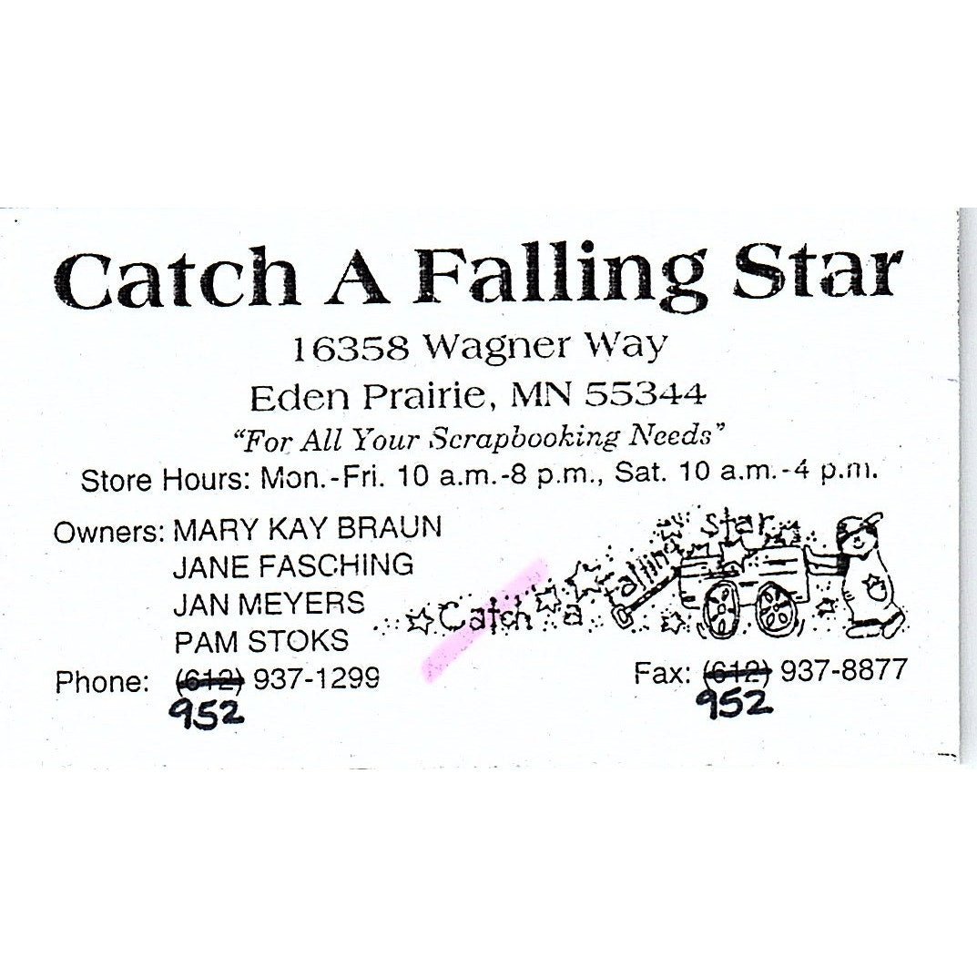 Catch a Falling Star Mary Kay Braun Eden Prairie MN Vtg Business Card SC9-B10