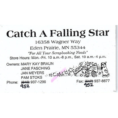 Catch a Falling Star Mary Kay Braun Eden Prairie MN Vtg Business Card SC9-B10