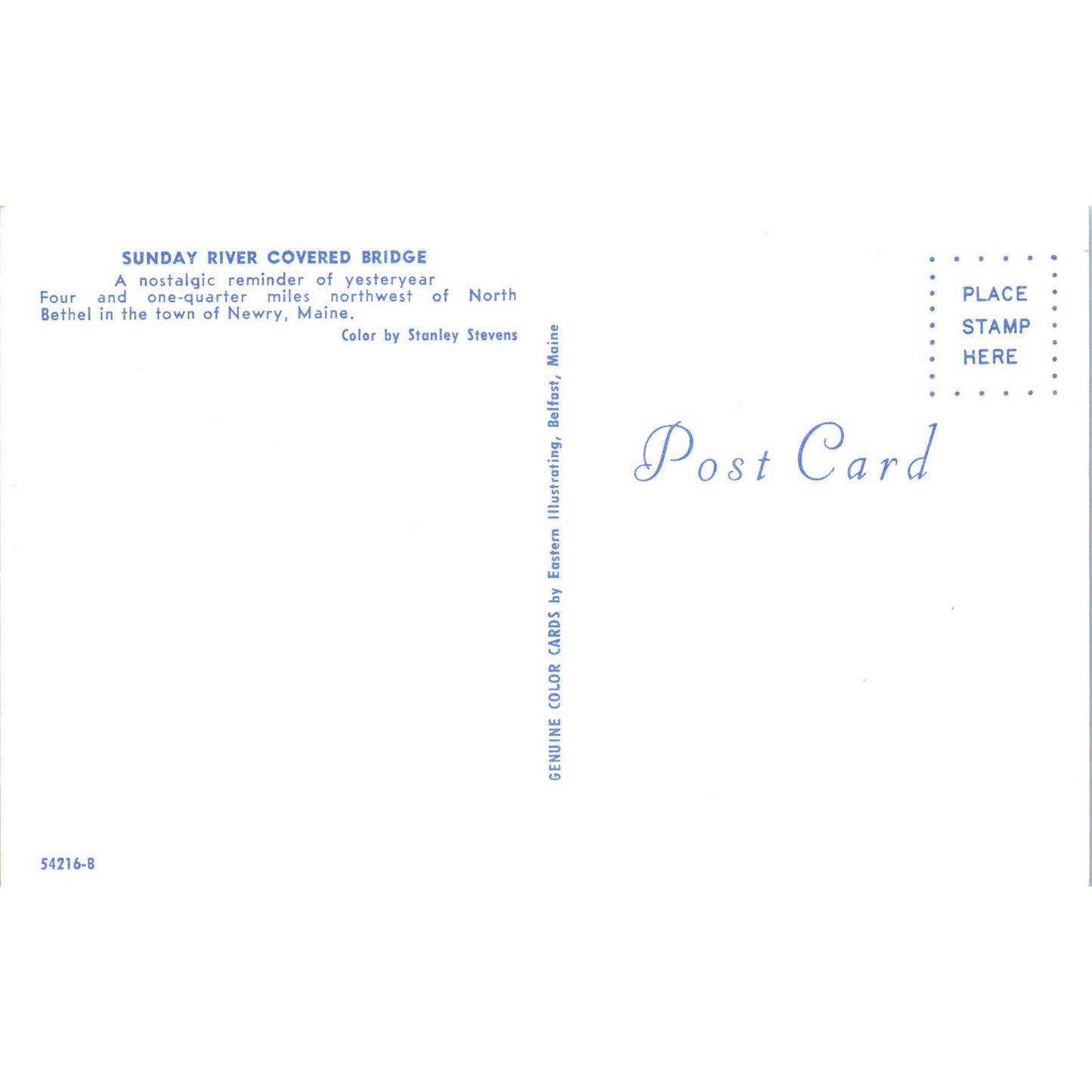 Sunday River Bridge North Bethel Newry Maine Covered Bridge Postcard PB13