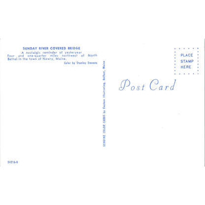 Sunday River Bridge North Bethel Newry Maine Covered Bridge Postcard PB13