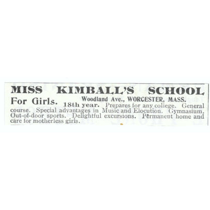 Miss Kimballs Girls School Worcester MA 1903 Magazine Ad AF7-SS1