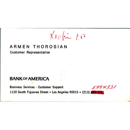 Armen Thorosian Bank of America Los Angeles Vintage Business Card SE3-B9