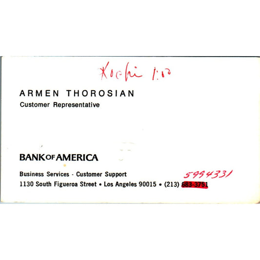 Armen Thorosian Bank of America Los Angeles Vintage Business Card SE3-B9