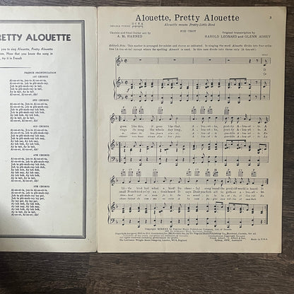 Alouette Pretty Alouette 1930 Sheet Music Harold Leonard Glenn Adney V6