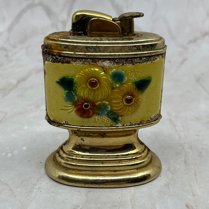 Vintage Evans Brass and Enamel Floral Design Table Lighter TL35