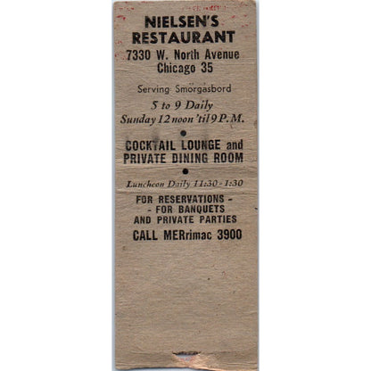 Nielsen's Restaurant Smörgåsbord Chicago Vintage Matchbook Cover SD2-Y3