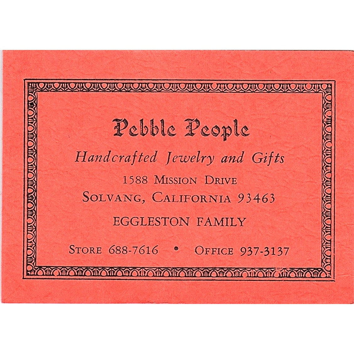 Pebble People Jewelry Eggleston Family Solvang CA Vintage Business Card TH2-B2