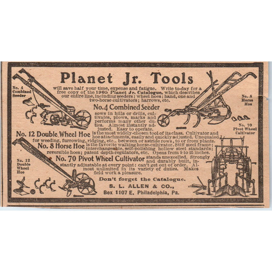 Planet Jr. Tools S.L. Allen & Co Philadelphia Farming 1905 Magazine Ad AF1-NH4