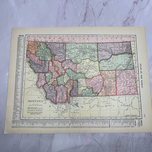 Map of Montana, Idaho Double Sided 1910 Print V14-7