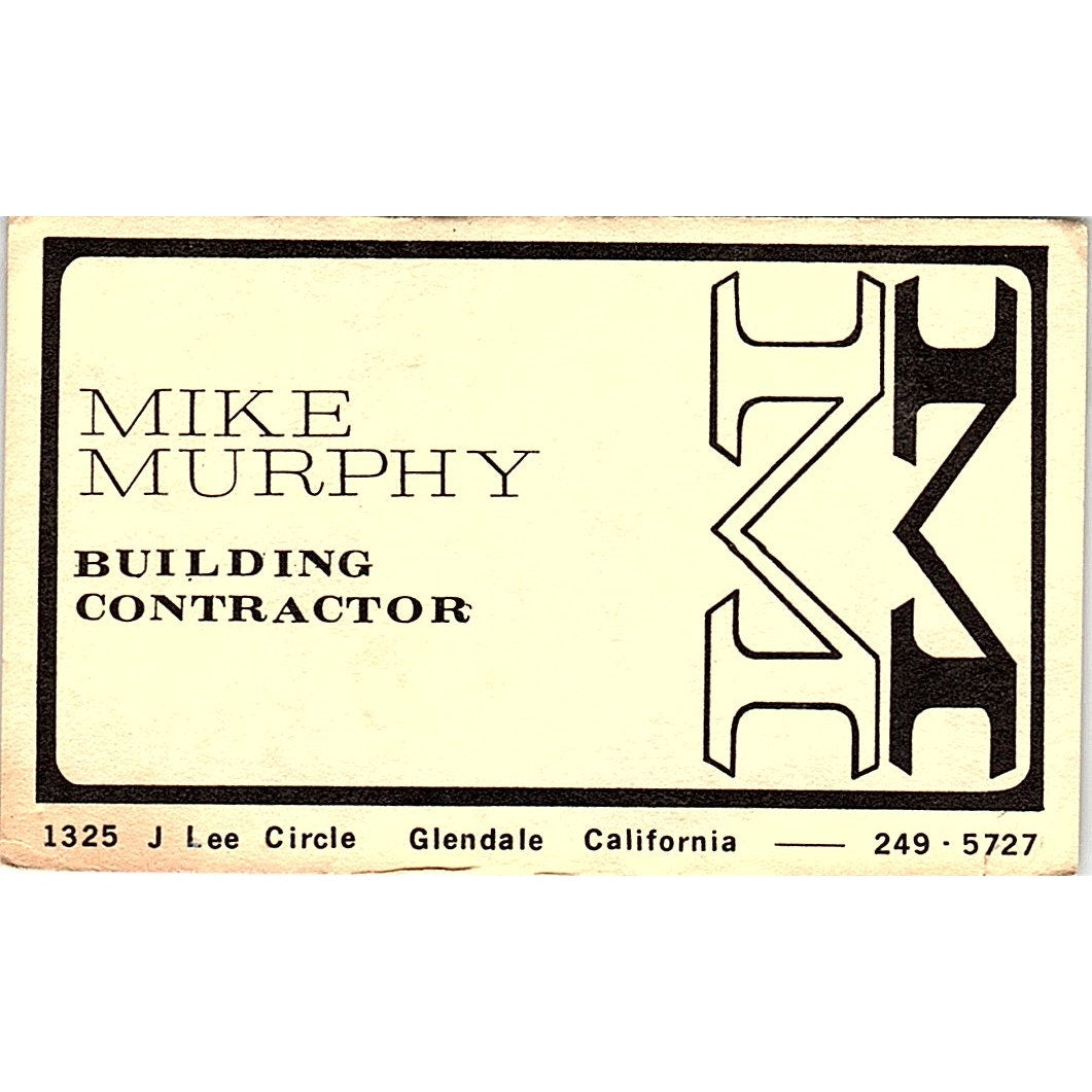 Mike Murphy Building Contractor Glendale CA Vintage Business Card SD9-B3