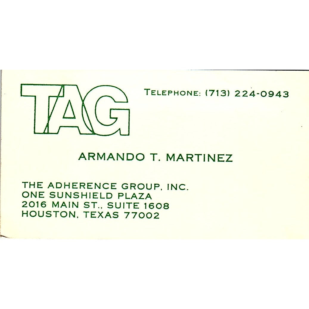 The Adherence Group Armando Martinez Houston Texas Vintage  Business Card SB4-B9